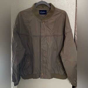 Vtg. Mens Y2K 80s Bomber Varsity Jacket Lined XL Dk.Tan Old Money Casual Golf